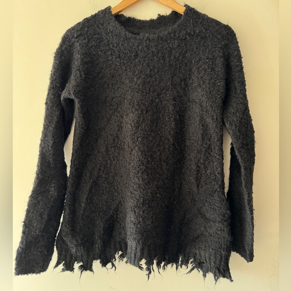 ATM Anthony Thomas Melilo Black Destroyed Hem Alpaca Merino Wool Blend Sweater